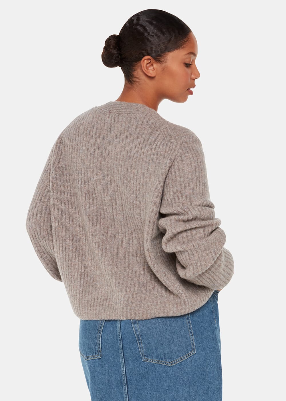 Neutral Wool Mix Rib Cardigan | WHISTLES | Whistles UK |